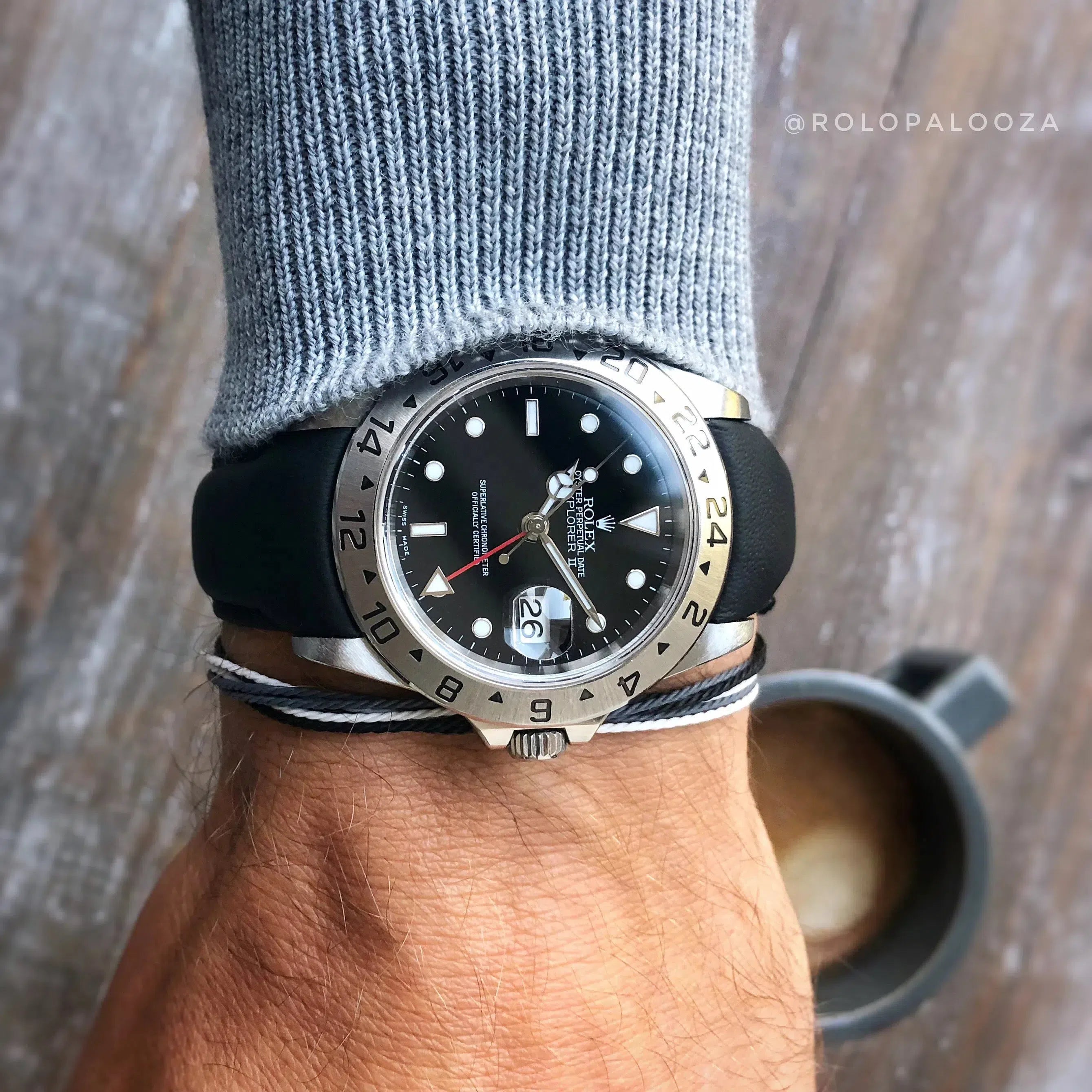 Curved end leather strap black for Rolex Explorer 2 ref. 16570 customer photo