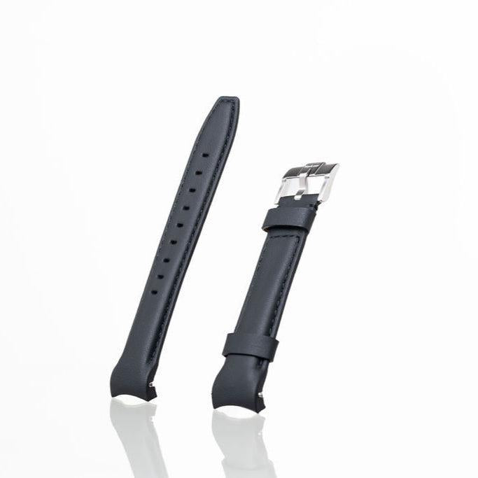 Curved end integrated leather strap for Omega Speedmaster black VariLeer