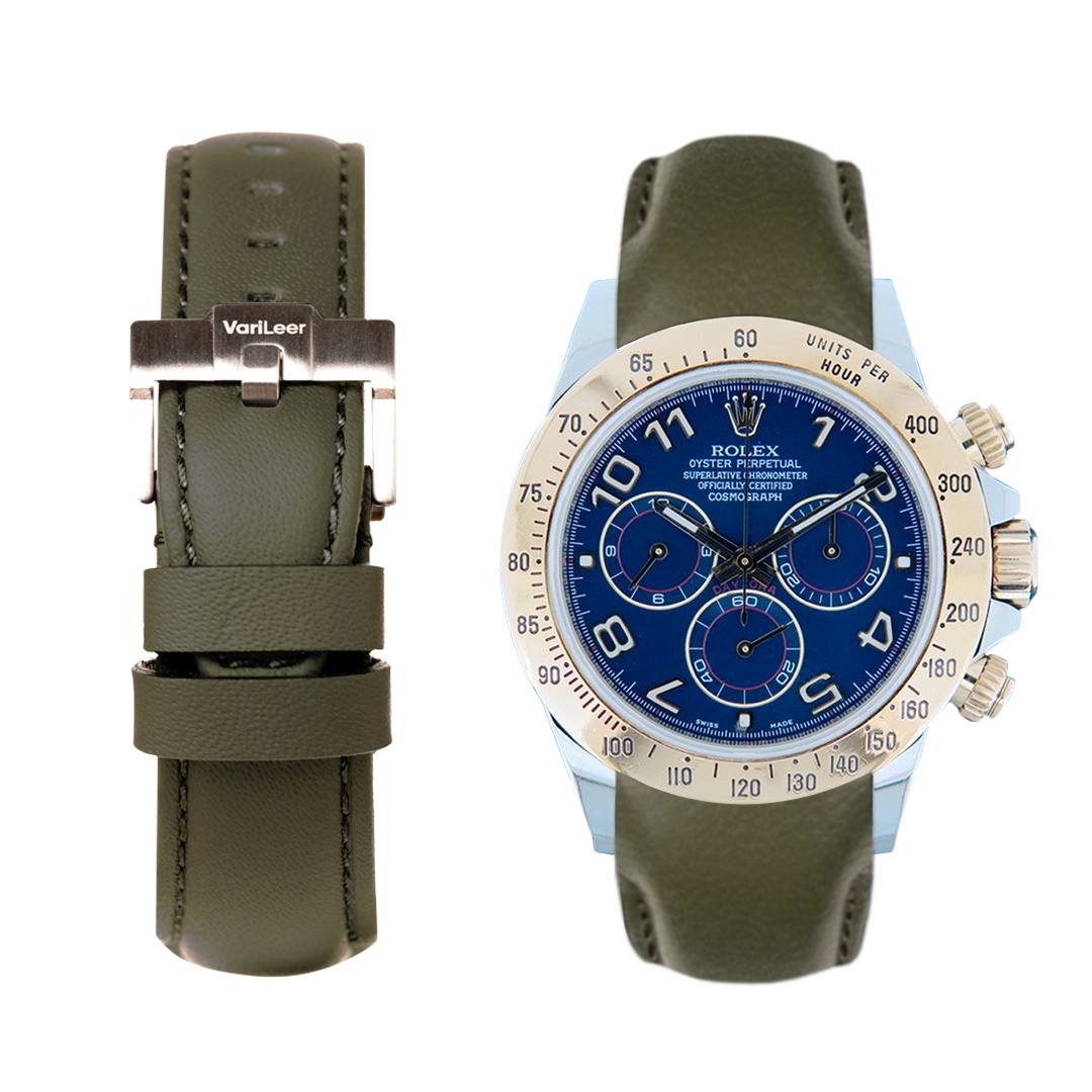 Curved end leather strap band for Rolex Daytona 116523 VariLeer Strap green