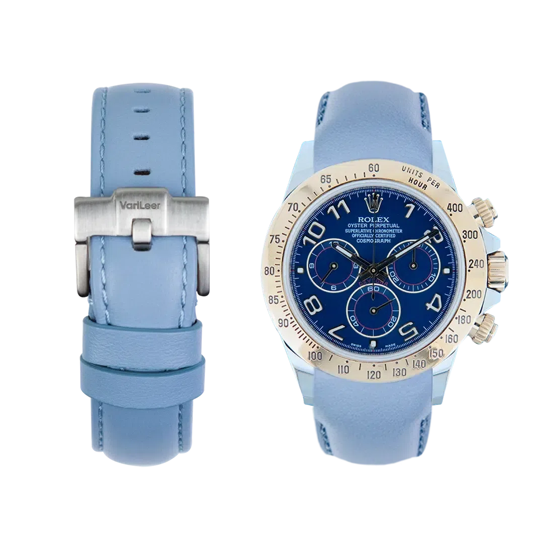 Curved end leather strap for Rolex Daytona 116523 VariLeer Strap light blue