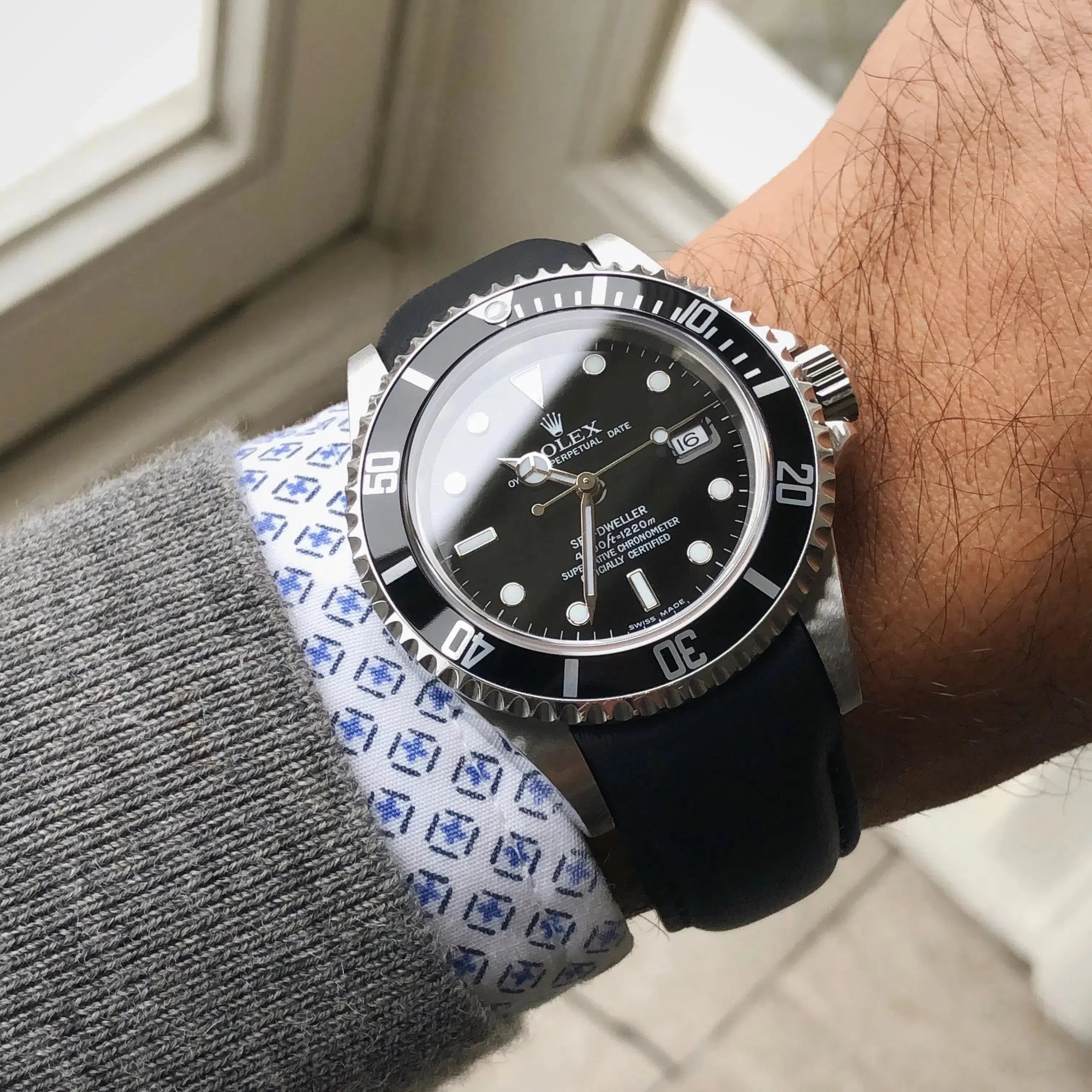 Curved end leather strap for Rolex Sea-Dweller 16600 VariLeer Strap black