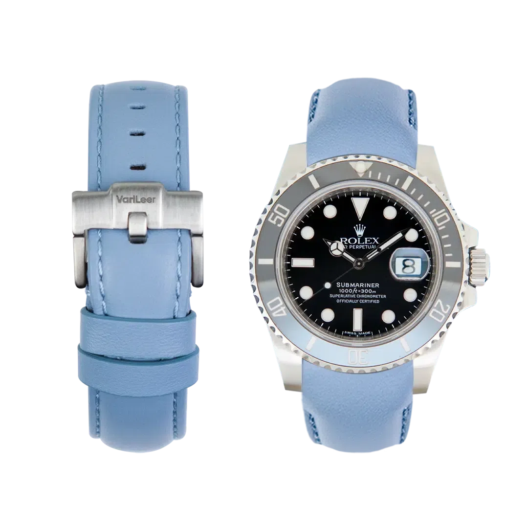 Curved end leather strap for Rolex Submariner 116610 VariLeer Strap light blue