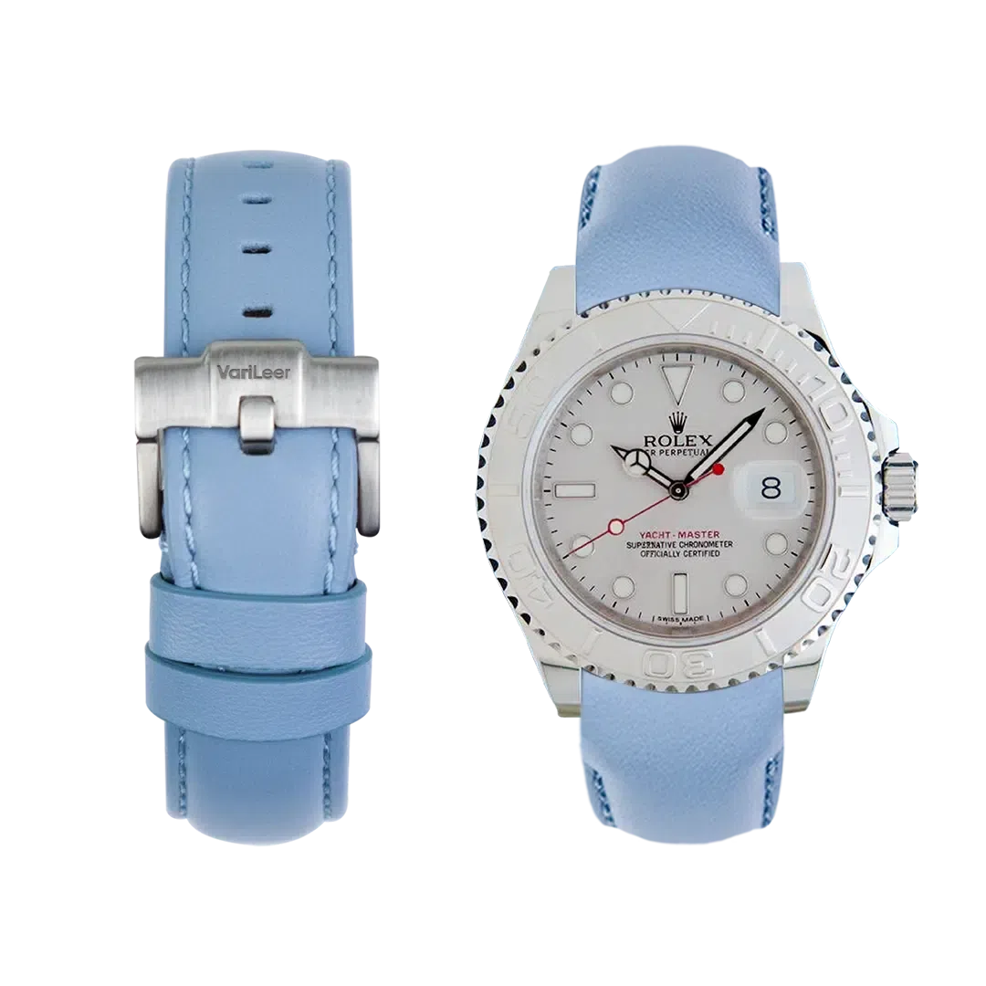 Curved end leather strap for Rolex Yacht-Master 116622 VariLeer Strap light blue