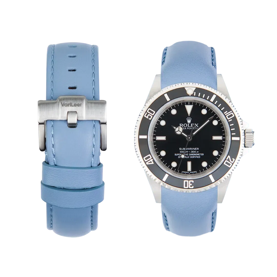 Curved end leather strap for Rolex Submariner No-Date ref. 14060 & 14060M light blue
