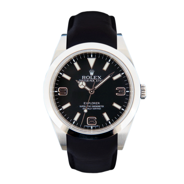 Rolex explorer 2025 black leather strap