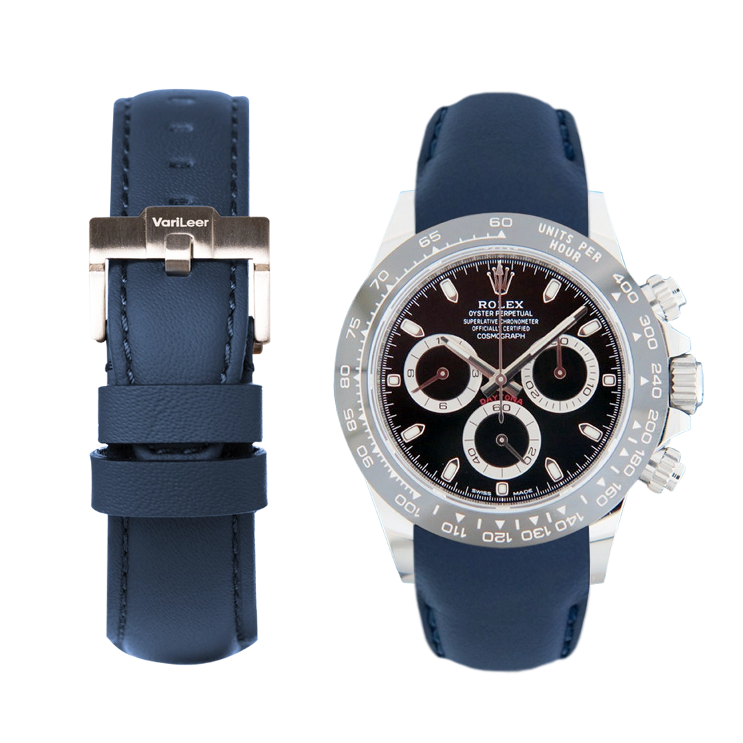 Curved end leather strap band for Rolex Daytona 116500LN VariLeer Strap blue