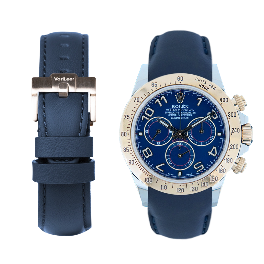 Curved end leather strap band for Rolex Daytona 116523 VariLeer Strap blue