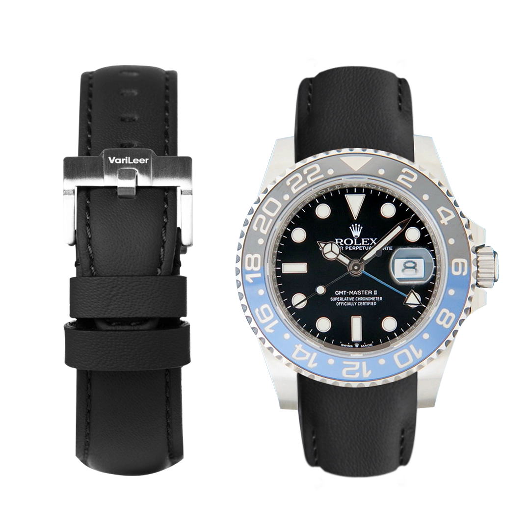 Curved end leather strap band for Rolex GMT Batman 116710BLNR VariLeer Strap black