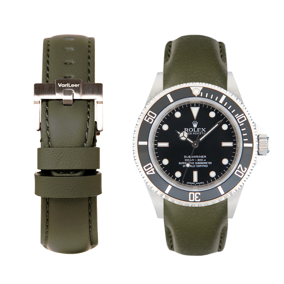 Curved end leather strap band for Submariner No-Date ref. 14060 & 14060M Green