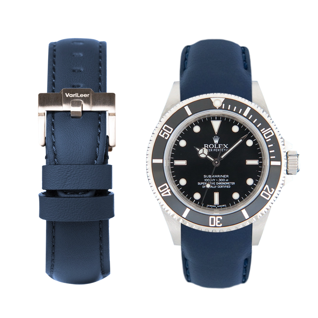 Curved end leather strap band for Submariner No-Date ref. 14060 & 14060M blue