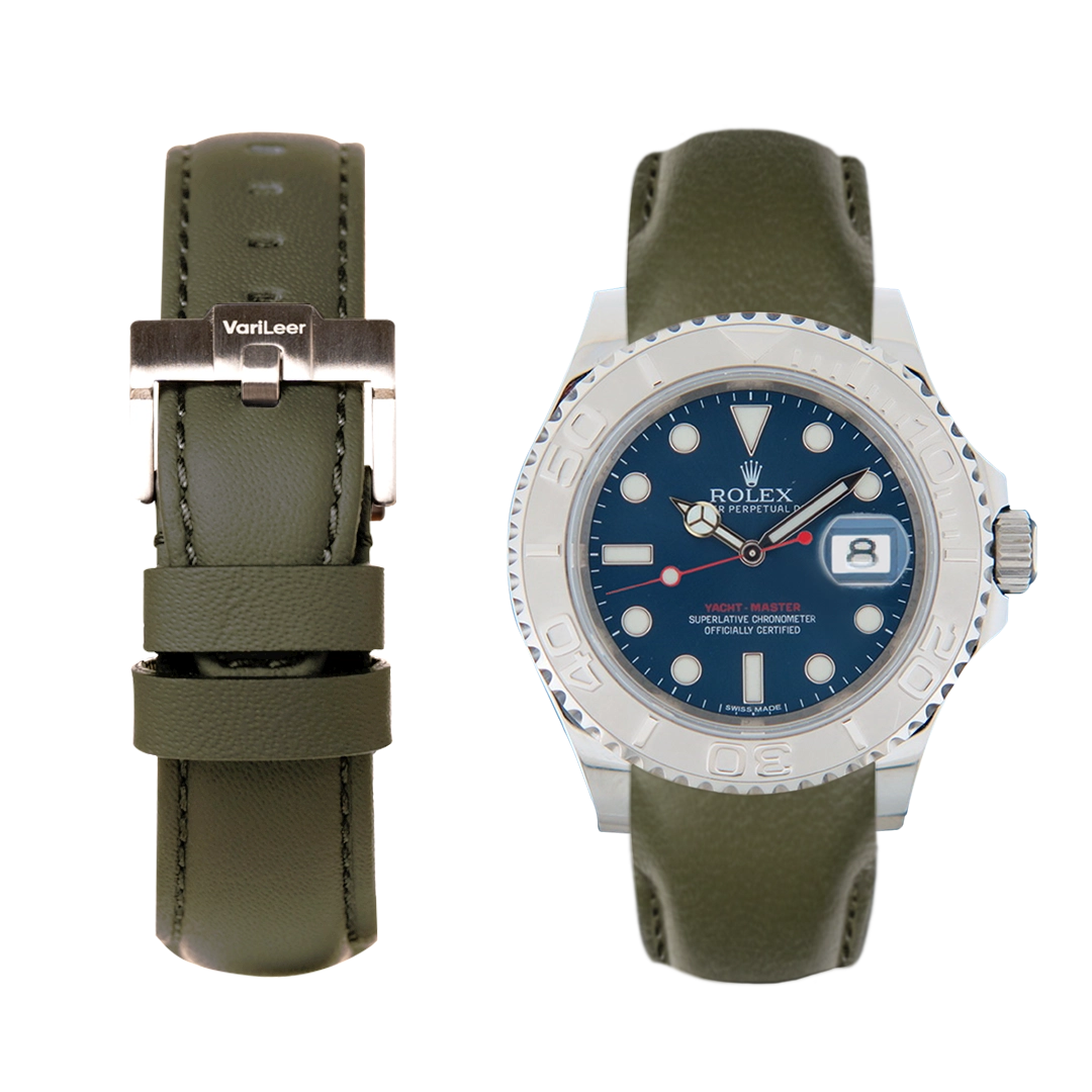 Curved end leather strap band for Yacht-Master ref. 116622 blue dial Green