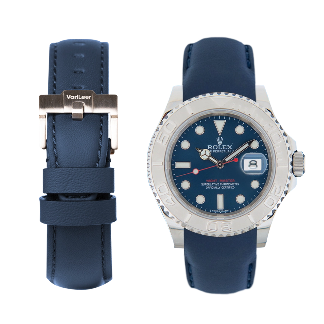 Curved end leather strap band for Yacht-Master ref. 116622 blue dial blue