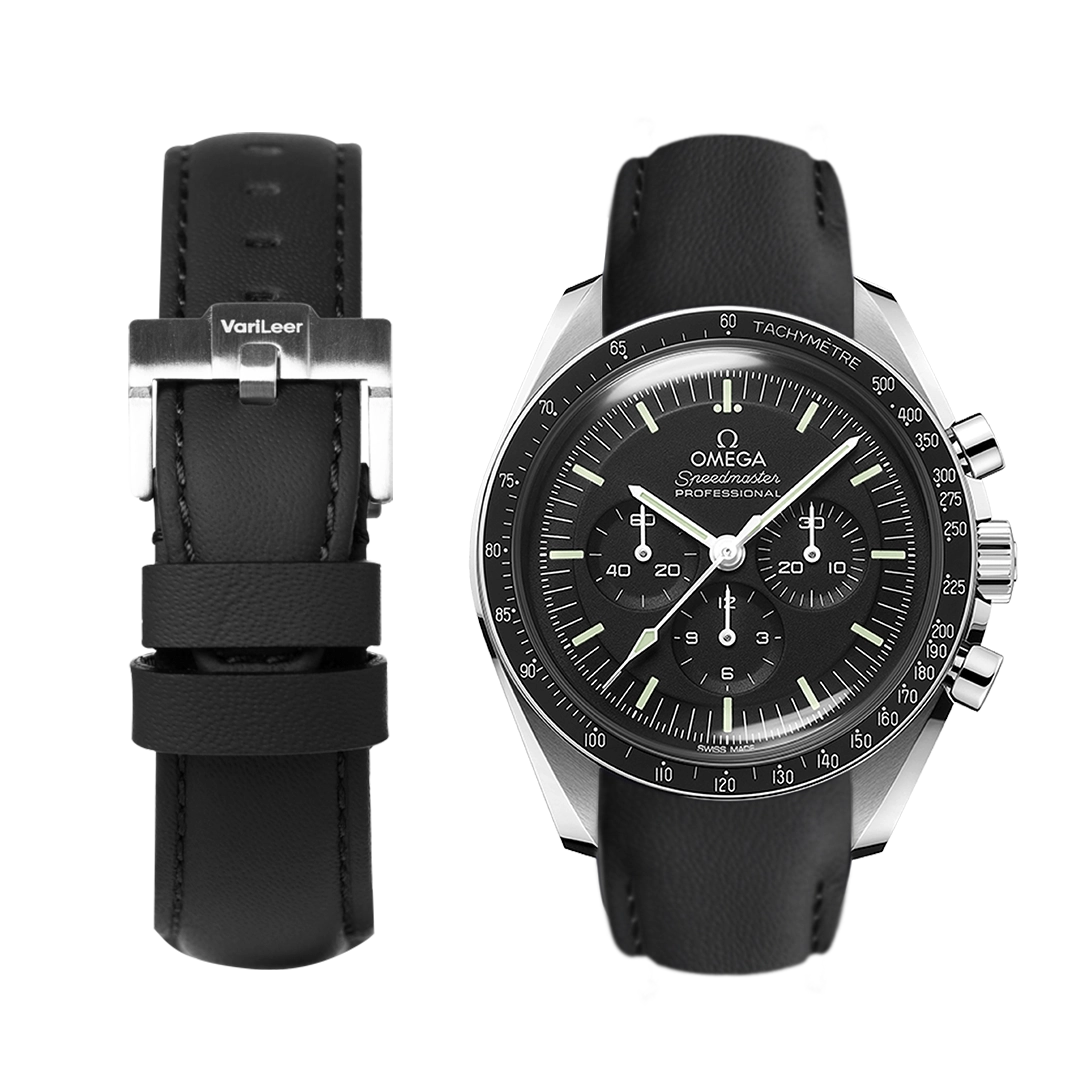 Curved end leather strap band for omega-speedmaster-moonwatch-professional-co-axial-master-chronometer-chronograph-42-mm