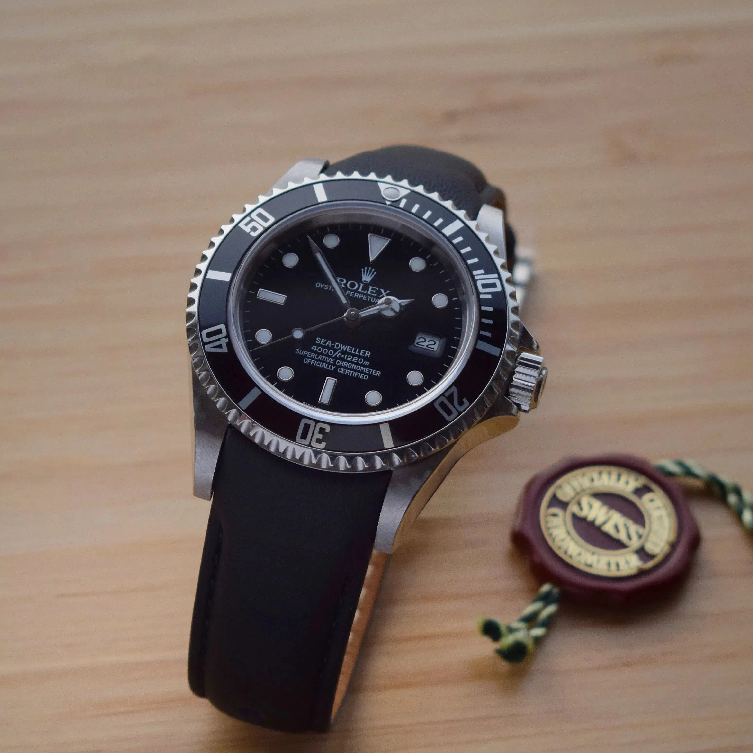 Curved end leather strap for Rolex Sea-Dweller 16600 VariLeer Strap black