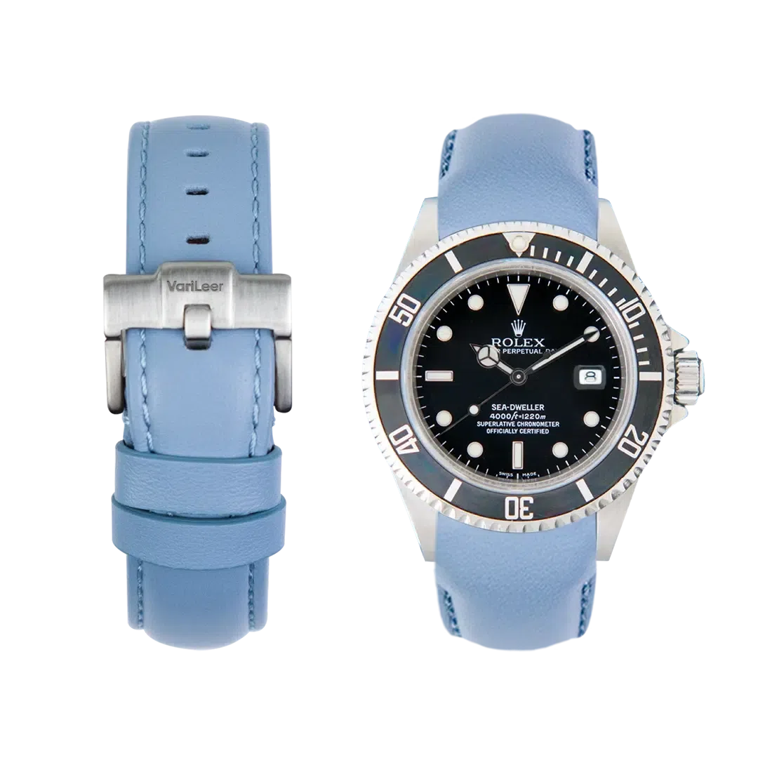 Curved end leather strap for Rolex Sea-Dweller 16600 VariLeer Strap light blue
