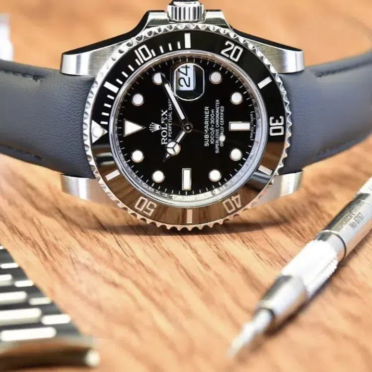 Curved end leather strap for Rolex Submariner Date Ceramic ref. 116610 band
