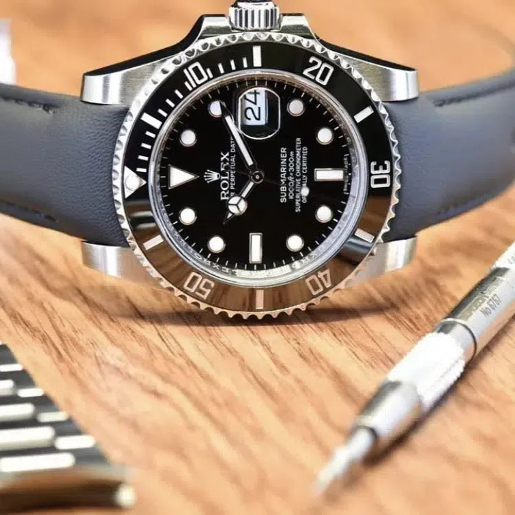 Curved end leather strap for Rolex Submariner No-Date Ceramic ref. 114060