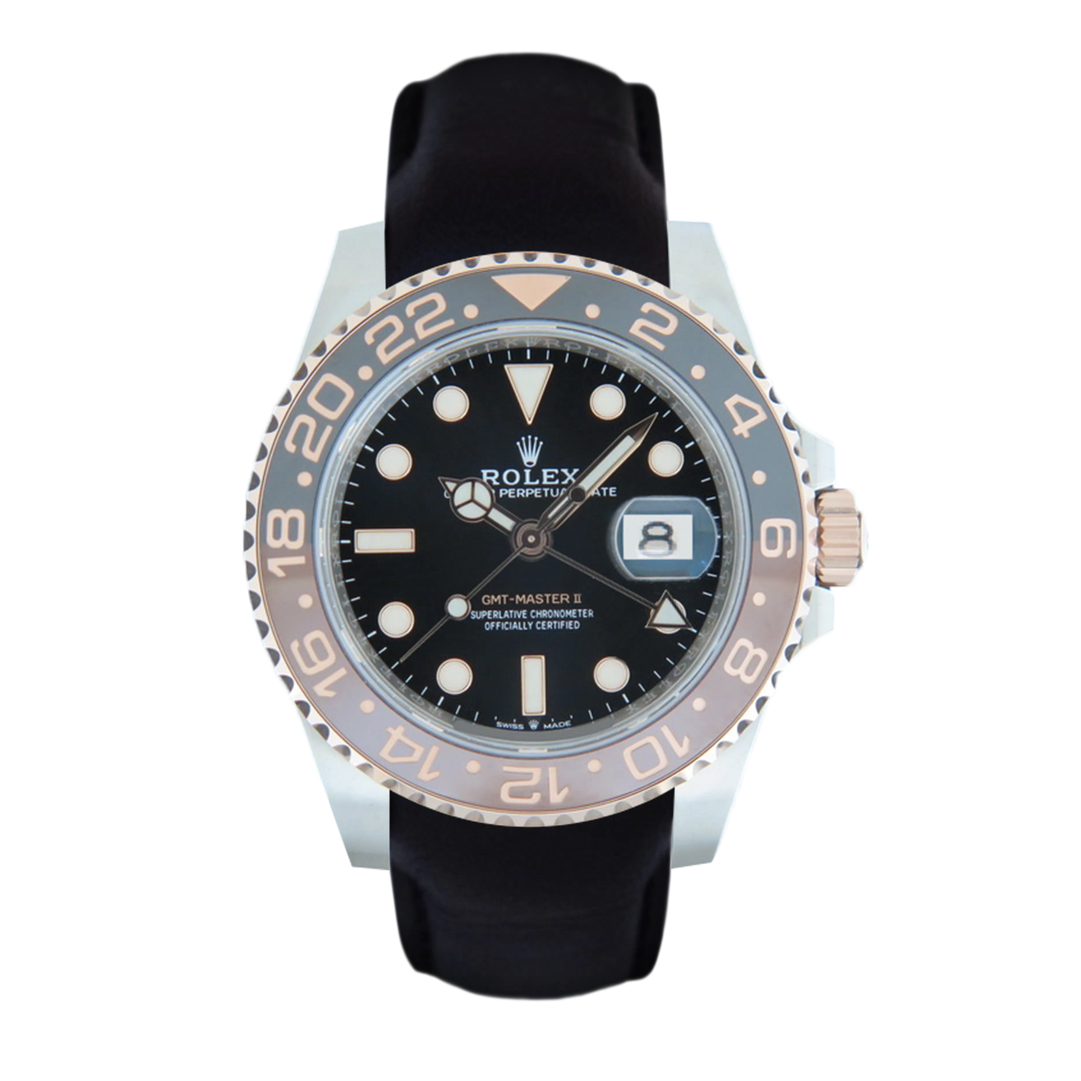 Rolex GMT-Master 2 Ceramic 'Root Beer' ref. 126711CHNR Black leather strap