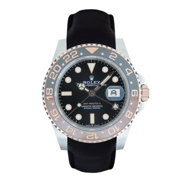 Rolex GMT-Master 2 Ceramic 'Root Beer' ref. 126711CHNR Black leather strap