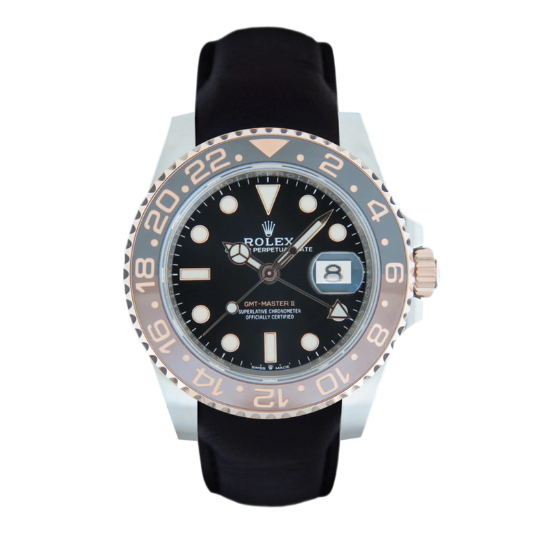 Rolex GMT-Master 2 Ceramic 'Root Beer' ref. 126711CHNR Black leather strap