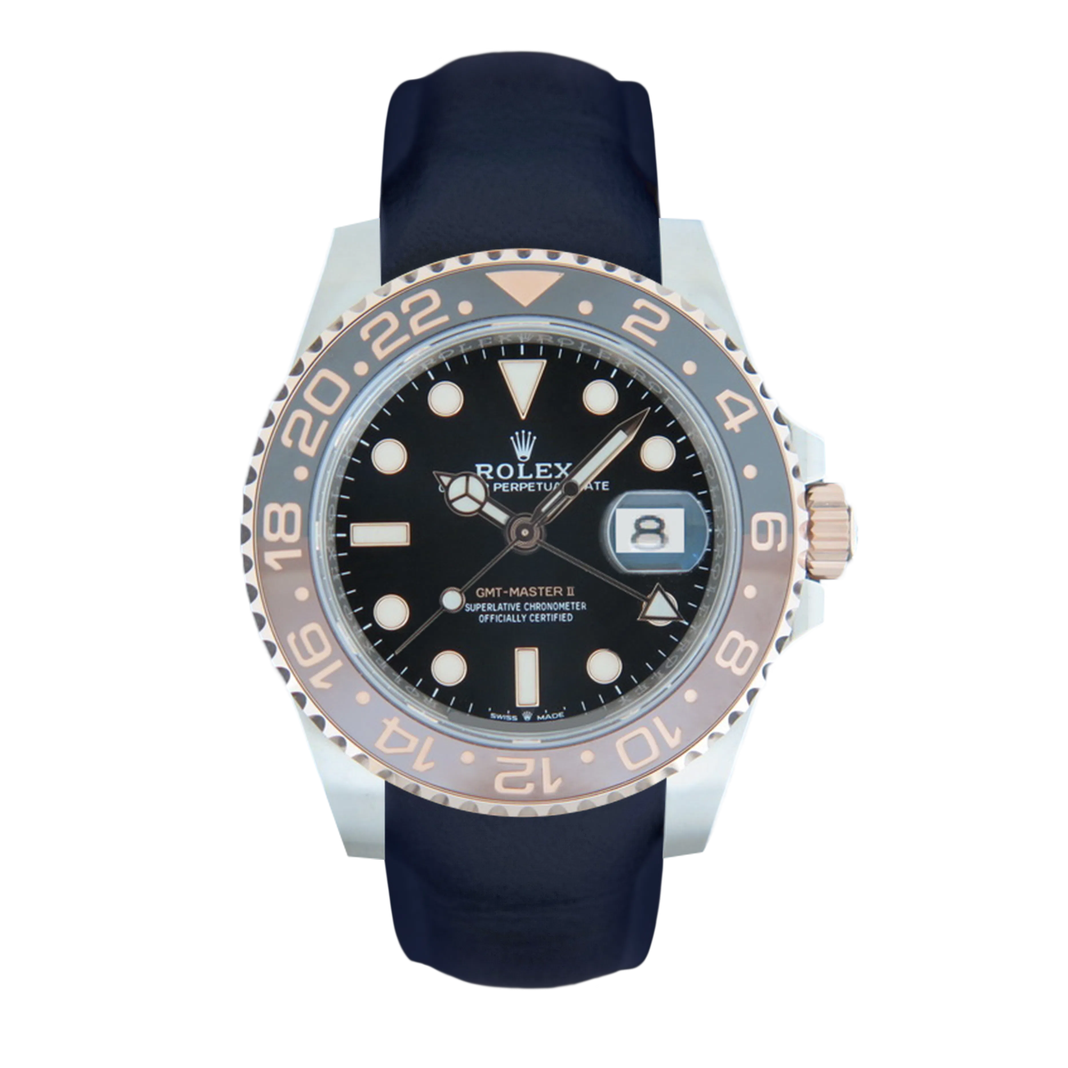 Rolex GMT-Master 2 Ceramic 'Root Beer' ref. 126711CHNR Deep Ocean Blue leather strap