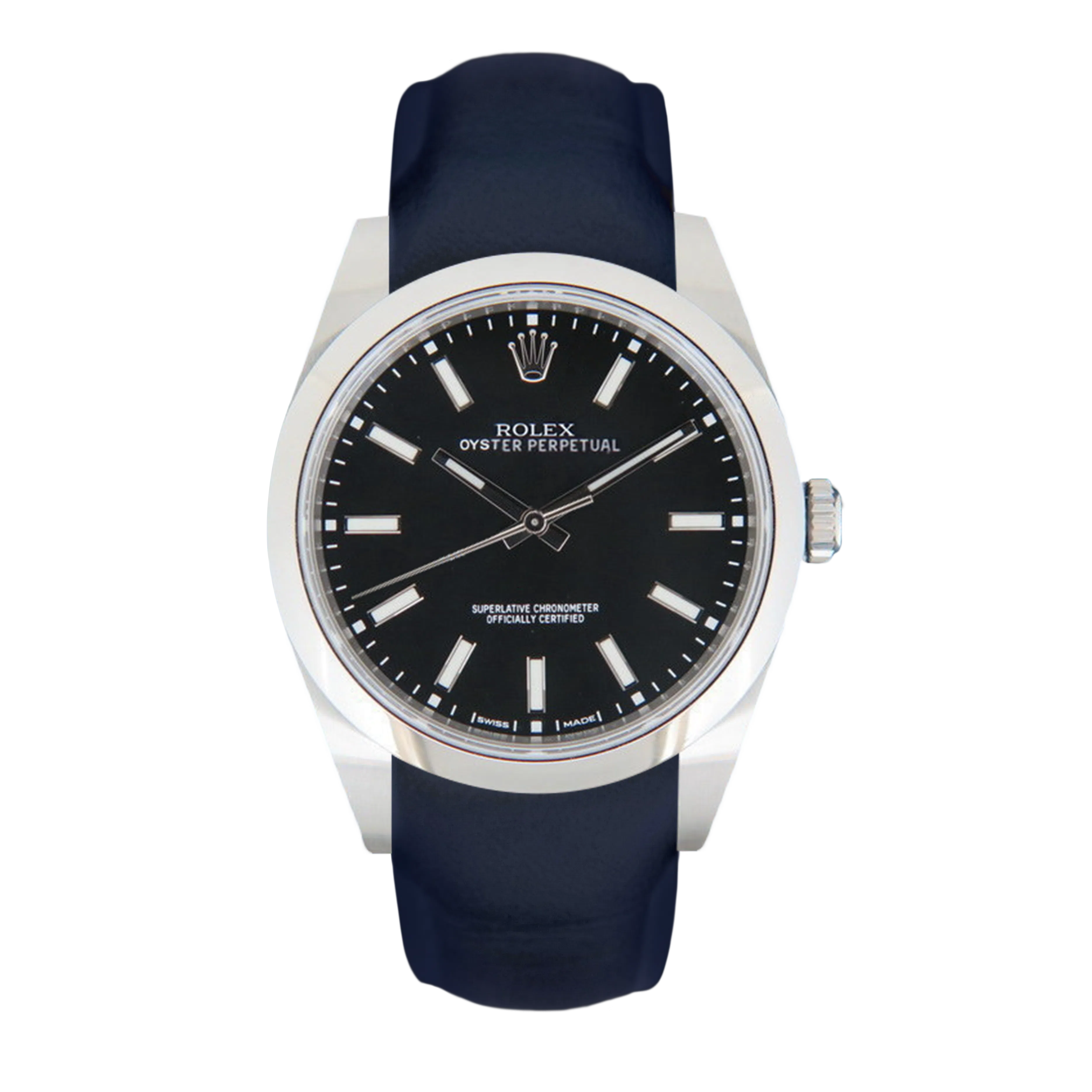 Oyster Perpetual 114300 Deep Ocean Blue leather strap