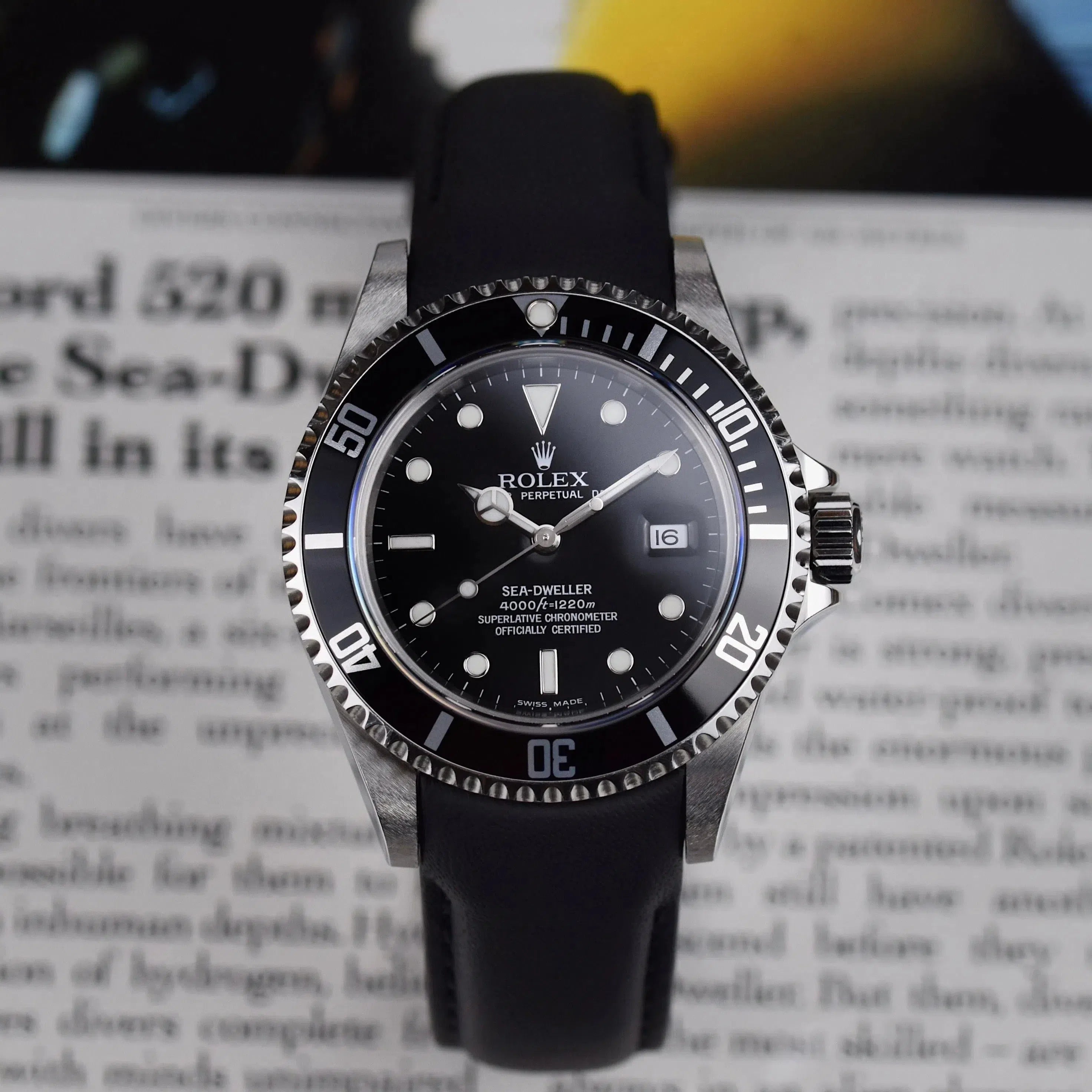 Curved end leather strap for Rolex Sea-Dweller 16600 VariLeer Strap black