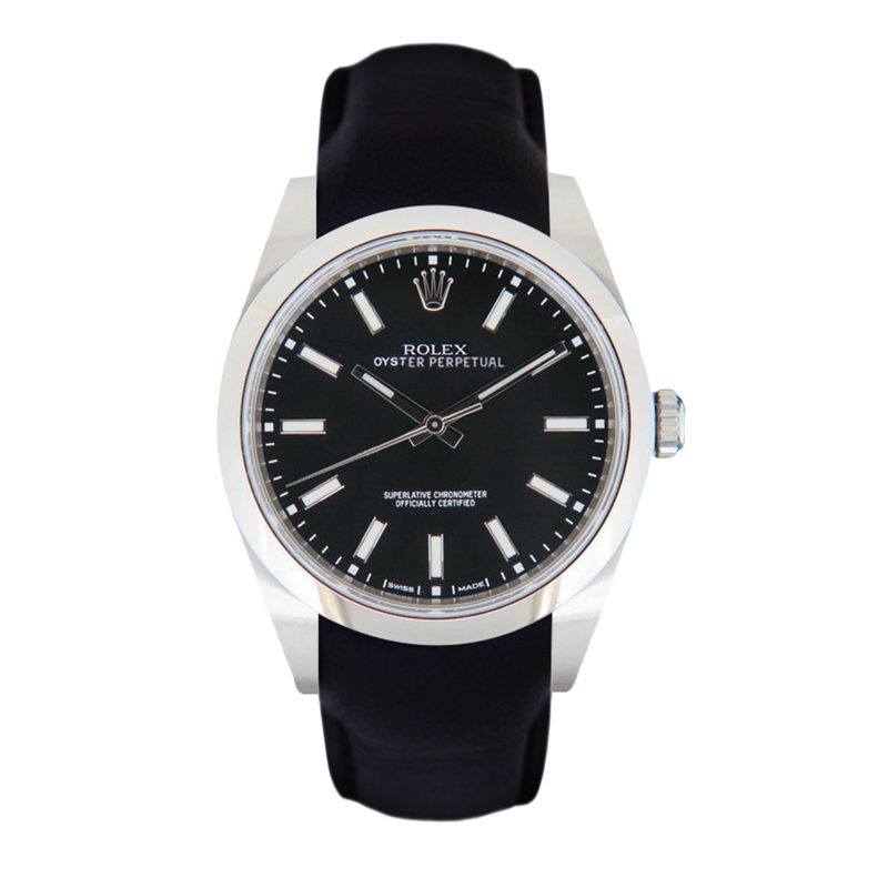 Oyster Perpetual 114300 Black leather strap