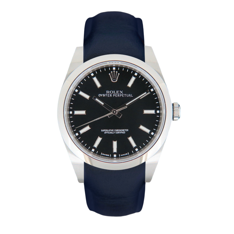 Oyster Perpetual 114300 Deep Ocean Blue leather strap